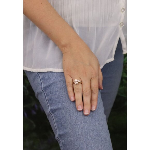 10k Yellow Gold Freshwater Pearl & Diamond Ring Size 7 - Picture 2 of 7